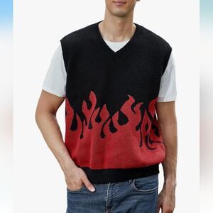 ZAFUL 90s Style Oversized Flame Sweater Vest Size Medium NWT P2P 22.5